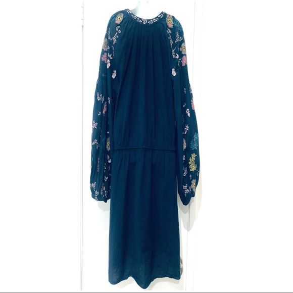 ZARA BLUE COTTON FLORAL EMBROIDERED BOHO DRESS.SIZE SMALL - Picture 3 of 12